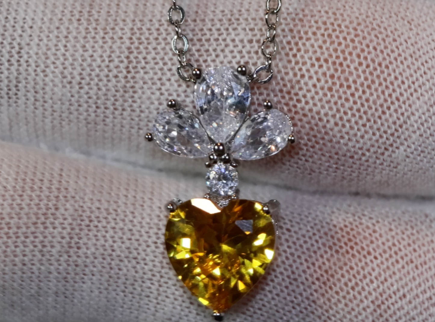 Womens Diamond Heart Necklace | Yellow Diamond Heart Necklace | Diamond Heart Pendant