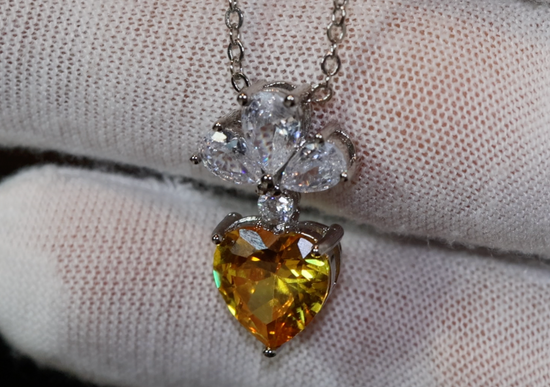 Womens Diamond Heart Necklace | Yellow Diamond Heart Necklace | Diamond Heart Pendant