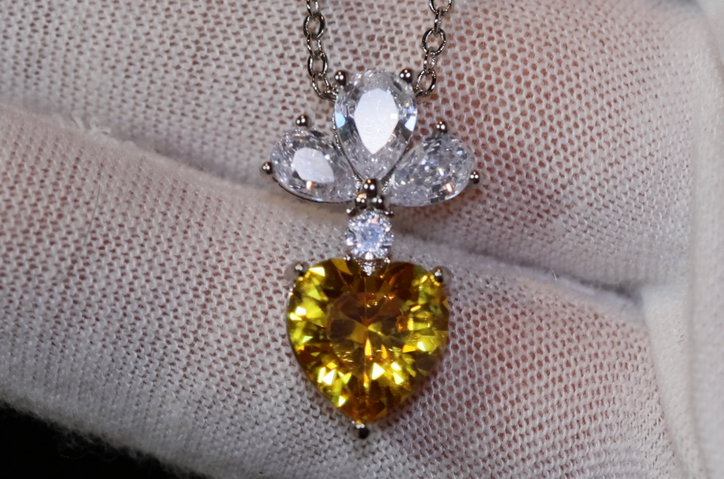 Womens Diamond Heart Necklace | Yellow Diamond Heart Necklace | Diamond Heart Pendant