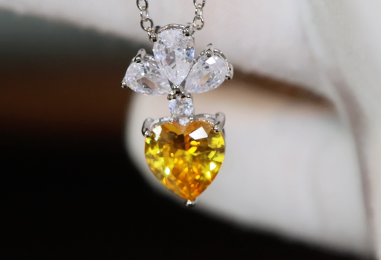 Womens Diamond Heart Necklace | Yellow Diamond Heart Necklace | Diamond Heart Pendant