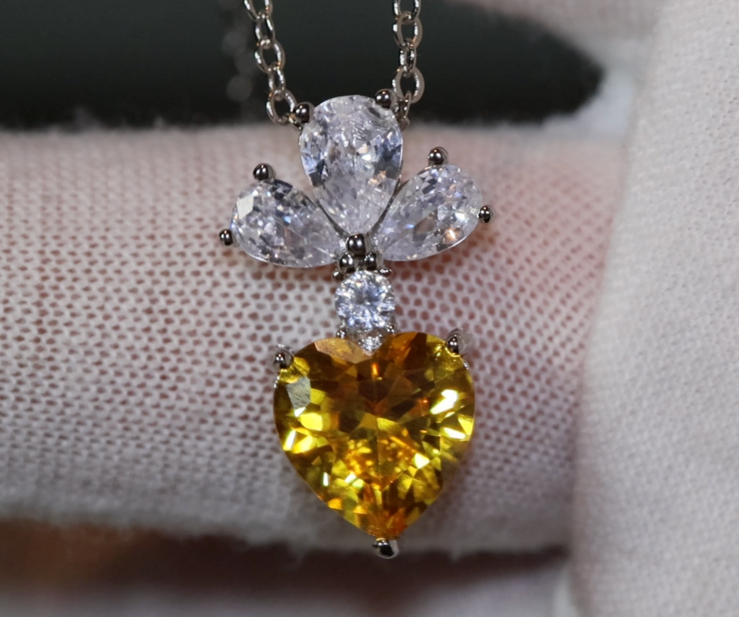 Womens Diamond Heart Necklace | Yellow Diamond Heart Necklace | Diamond Heart Pendant