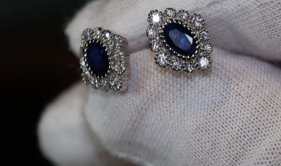 Sapphire Blue diamond Ear Studs | Vintage Ear Studs