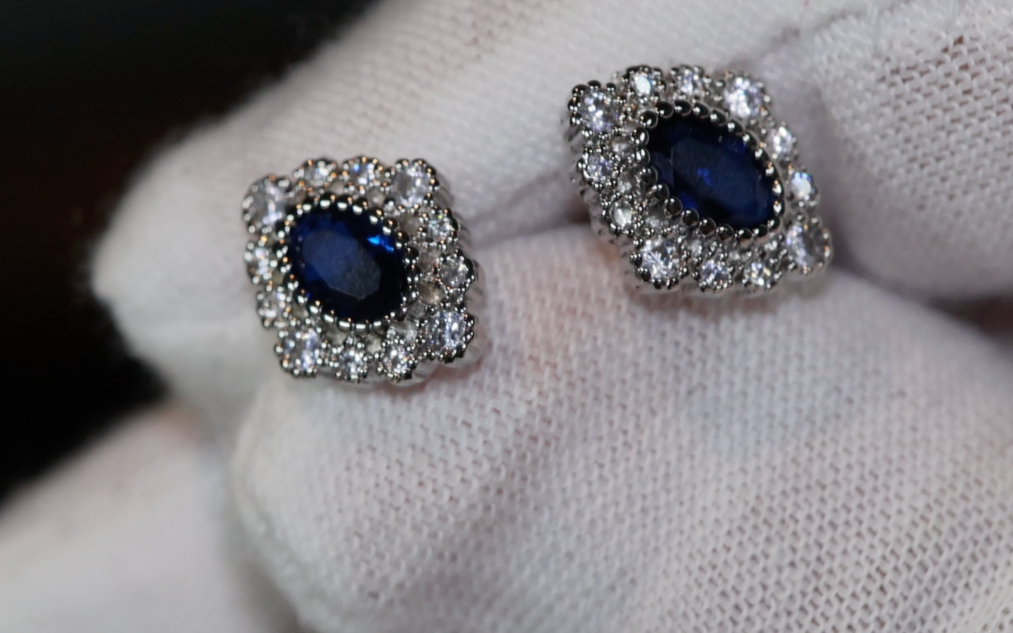 Sapphire Blue diamond Ear Studs | Vintage Ear Studs