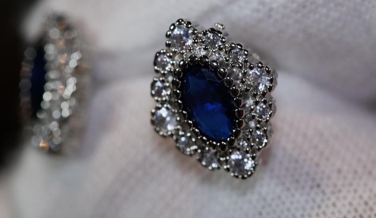 Sapphire Blue diamond Ear Studs | Vintage Ear Studs