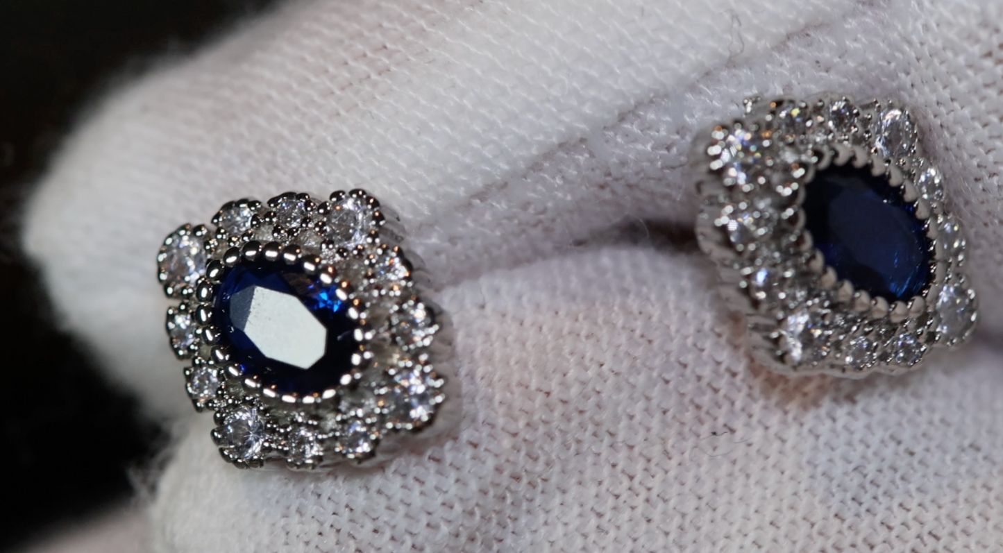 Sapphire Blue diamond Ear Studs | Vintage Ear Studs