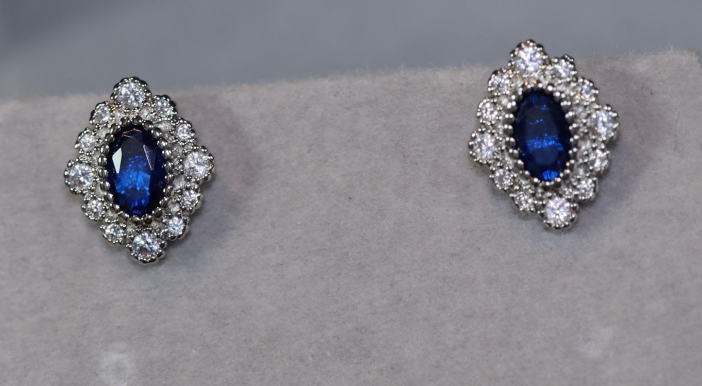 Sapphire Blue diamond Ear Studs | Vintage Ear Studs