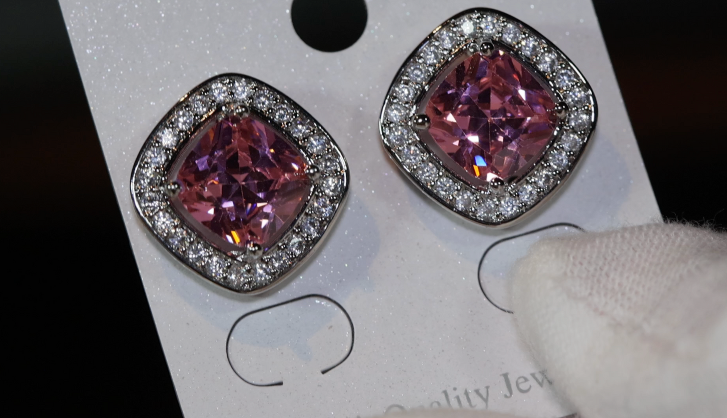 Big pink diamond ear studs