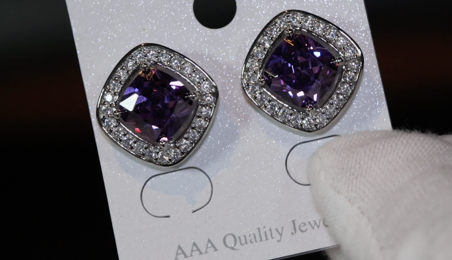 Big Purple Diamond Ear Studs | Purple Diamond Ear Studs