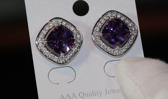 Big Purple Diamond Ear Studs | Purple Diamond Ear Studs