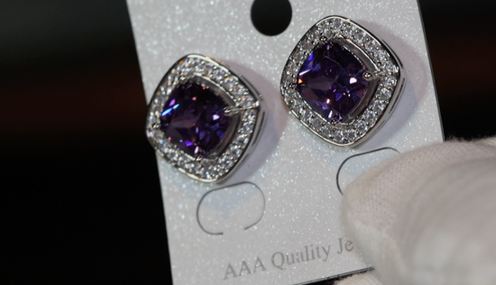 Big Purple Diamond Ear Studs | Purple Diamond Ear Studs