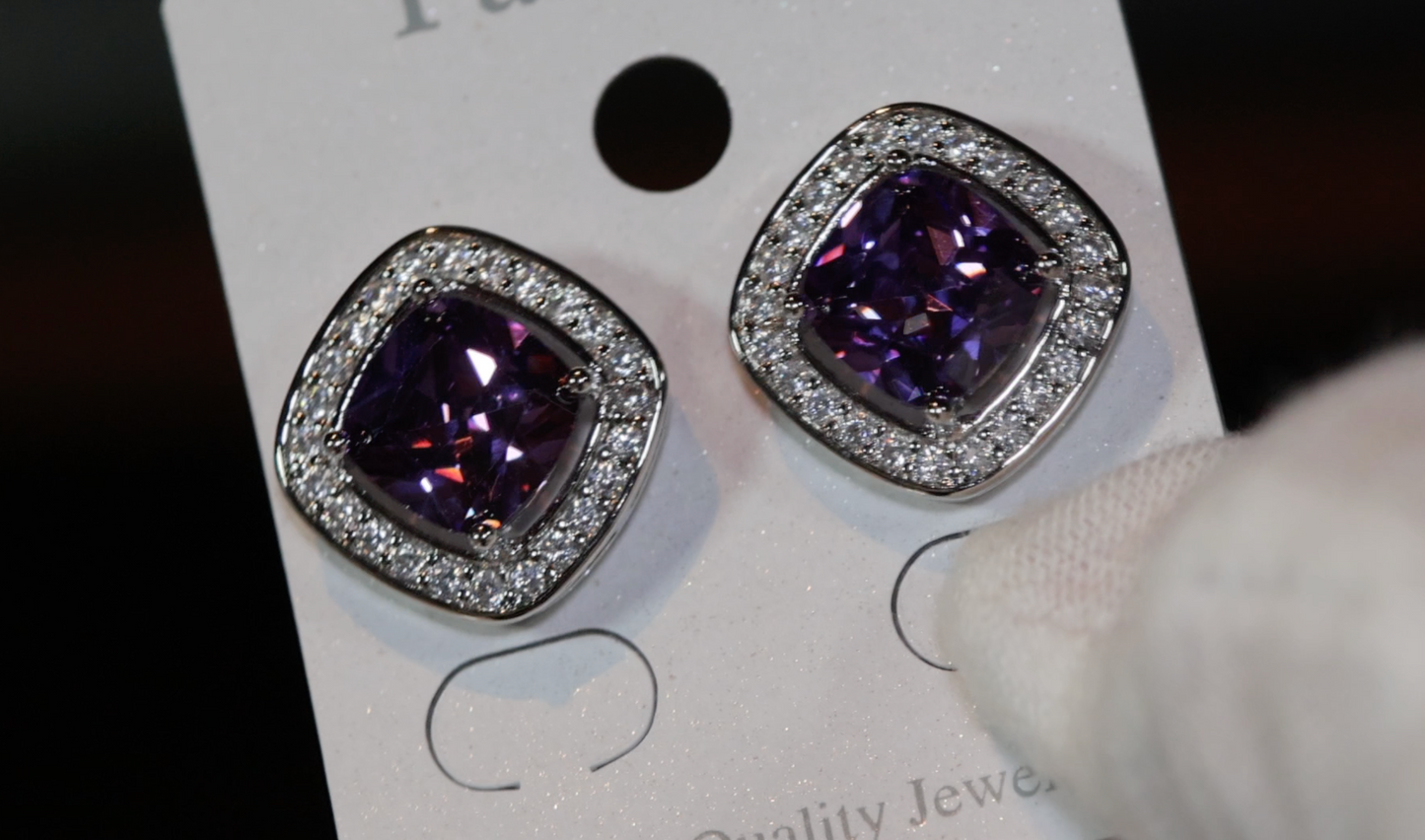 Big Purple Diamond Ear Studs | Purple Diamond Ear Studs