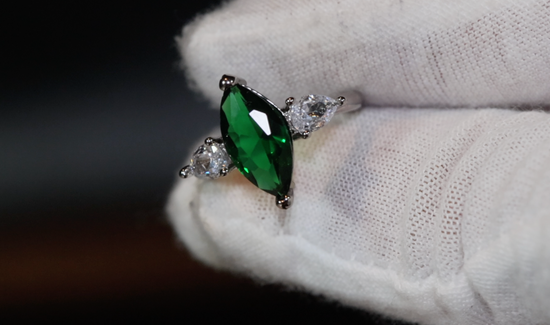 Green marquise diamond ring, Emerald green diamond ring