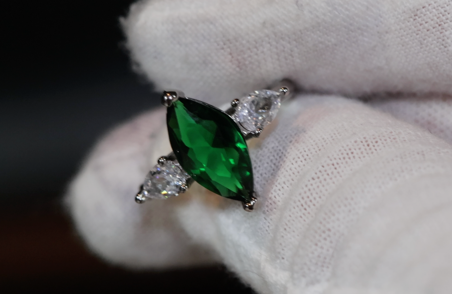 Green marquise diamond ring, Emerald green diamond ring