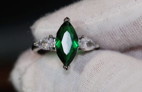 Green marquise diamond ring, Emerald green diamond ring