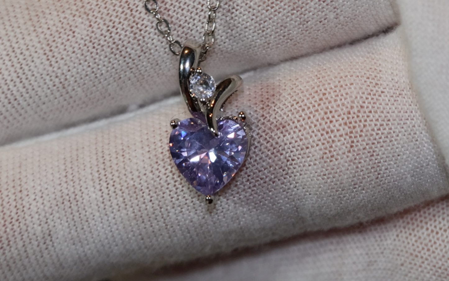 Womens Diamond Necklace | Purple Diamond Heart Necklace | Heart Necklace with Diamonds | Diamond Heart Pendant  | Purple Diamond Necklace