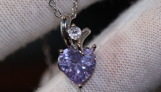 Womens Diamond Necklace | Purple Diamond Heart Necklace | Heart Necklace with Diamonds | Diamond Heart Pendant  | Purple Diamond Necklace