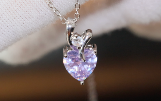 Womens Diamond Necklace | Purple Diamond Heart Necklace | Heart Necklace with Diamonds | Diamond Heart Pendant  | Purple Diamond Necklace