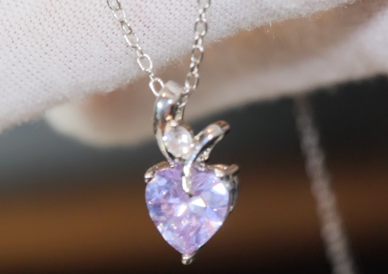 Womens Diamond Necklace | Purple Diamond Heart Necklace | Heart Necklace with Diamonds | Diamond Heart Pendant  | Purple Diamond Necklace