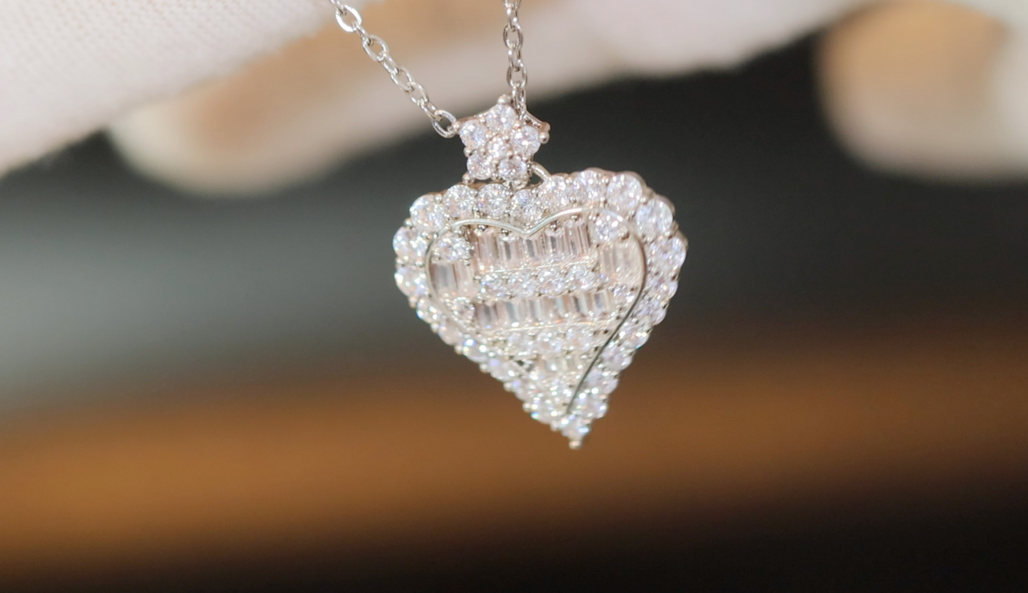 Diamond Heart Necklace | Womens Diamond Necklace | Heart Necklace with Diamonds | Iced Out Chain | Heart Necklace Silver | Heart Pendant