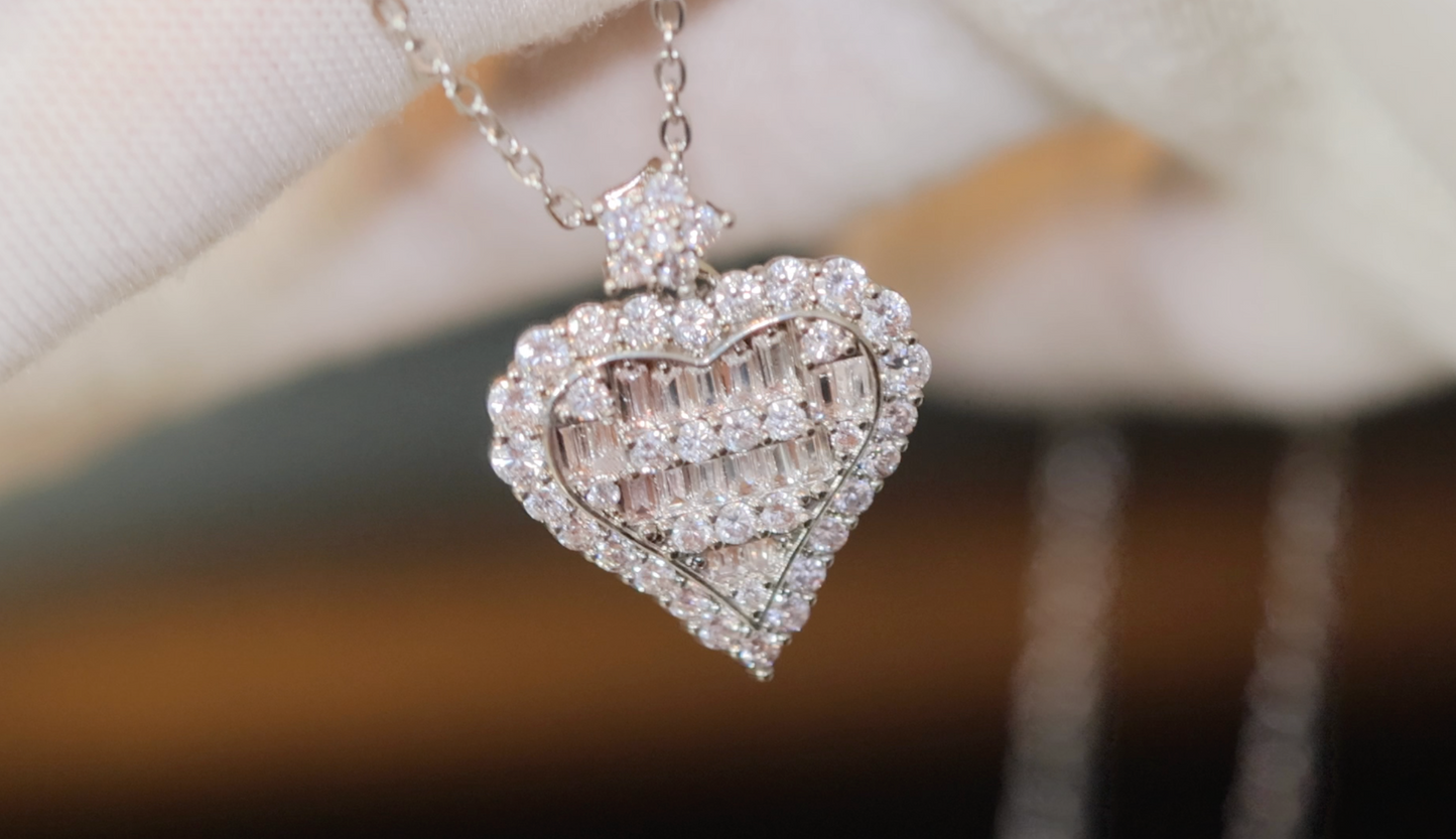 Diamond Heart Necklace | Womens Diamond Necklace | Heart Necklace with Diamonds | Iced Out Chain | Heart Necklace Silver | Heart Pendant