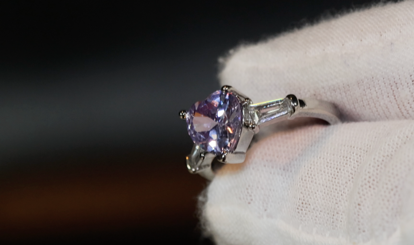 Purple Diamond Heart Ring