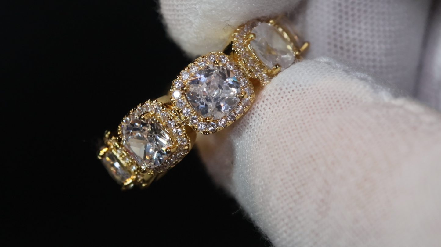 Gold Cushion Cut Diamond Eternity Ring | Gold Eternity Ring | Gold Iced Out Ring