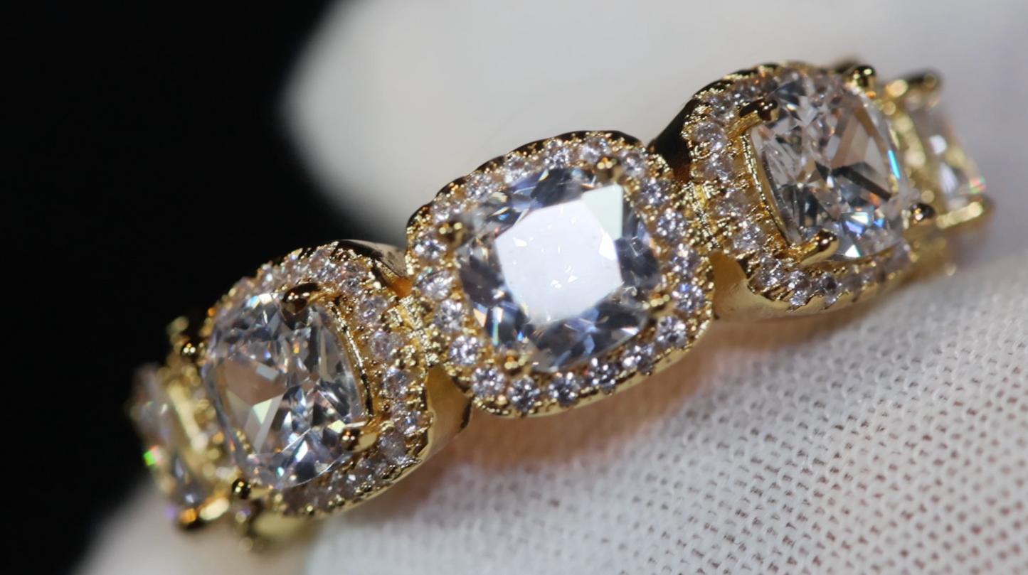 Gold Cushion Cut Diamond Eternity Ring | Gold Eternity Ring | Gold Iced Out Ring