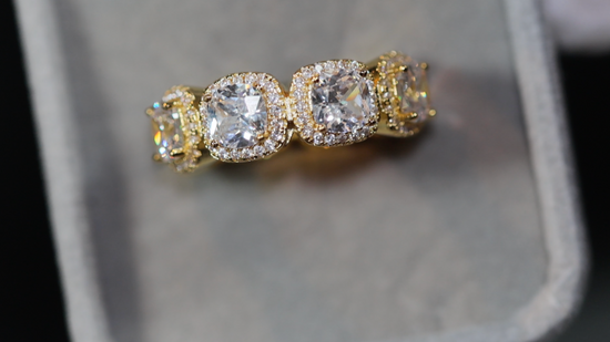 Gold Cushion Cut Diamond Eternity Ring | Gold Eternity Ring | Gold Iced Out Ring