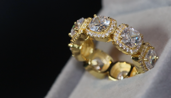 Gold Cushion Cut Diamond Eternity Ring | Gold Eternity Ring | Gold Iced Out Ring