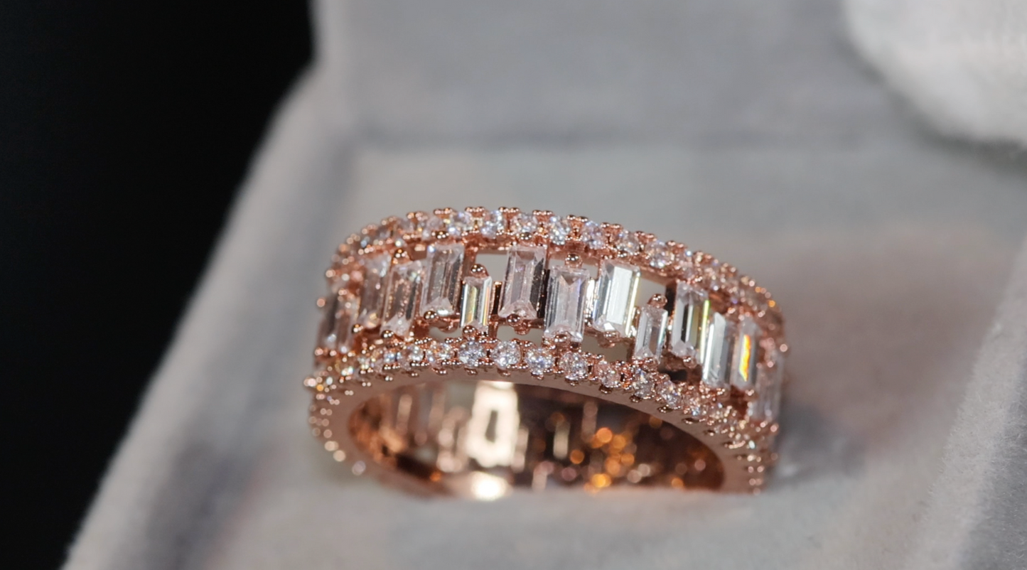 Mens Rose Gold Ring | Womens Rose Gold Ring | Diamond Rose Gold Ring | Baguette Ring | Mens Iced Out Rings | Rose Gold Eternity Ring