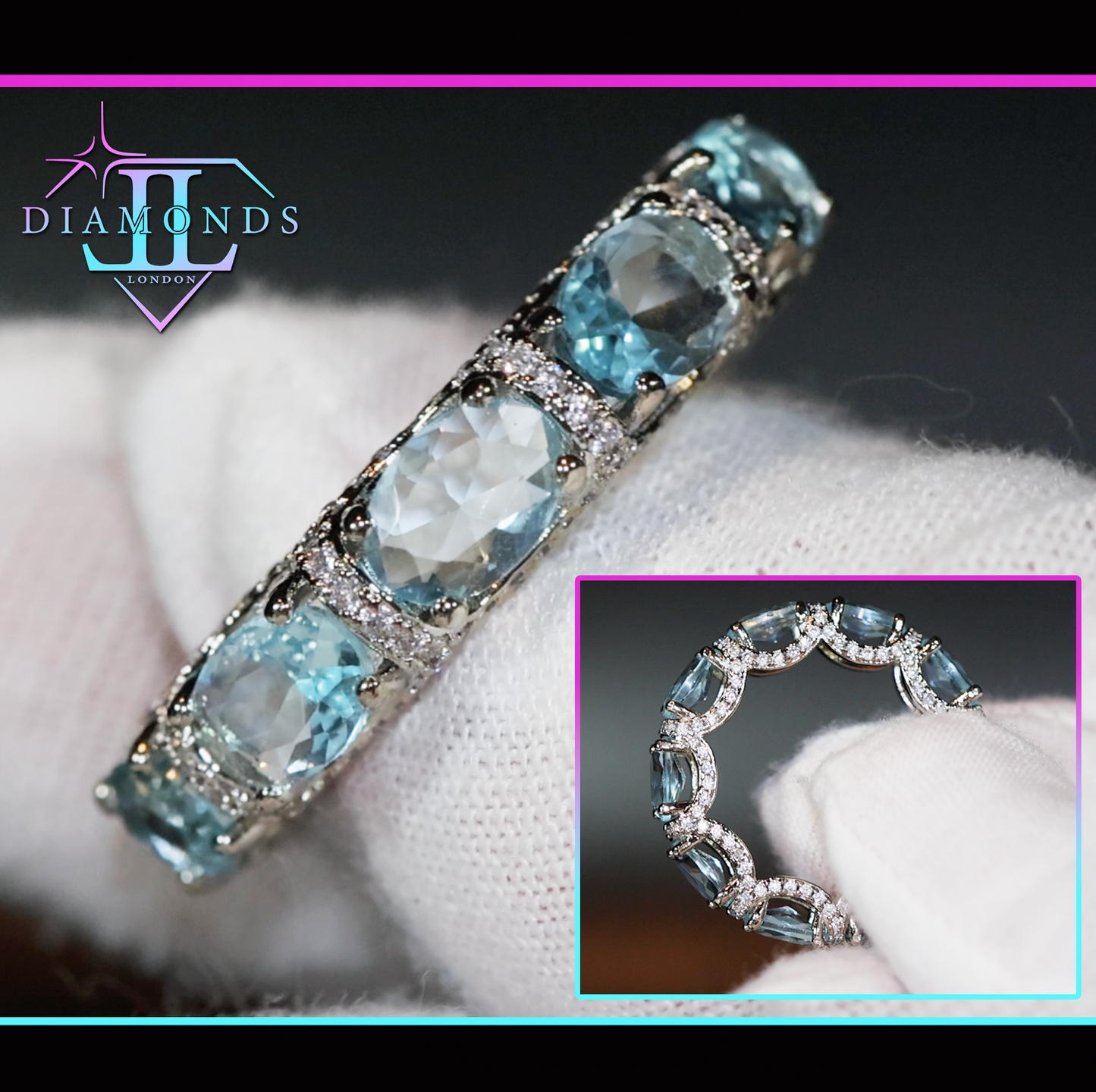 Blue diamond eternity ring