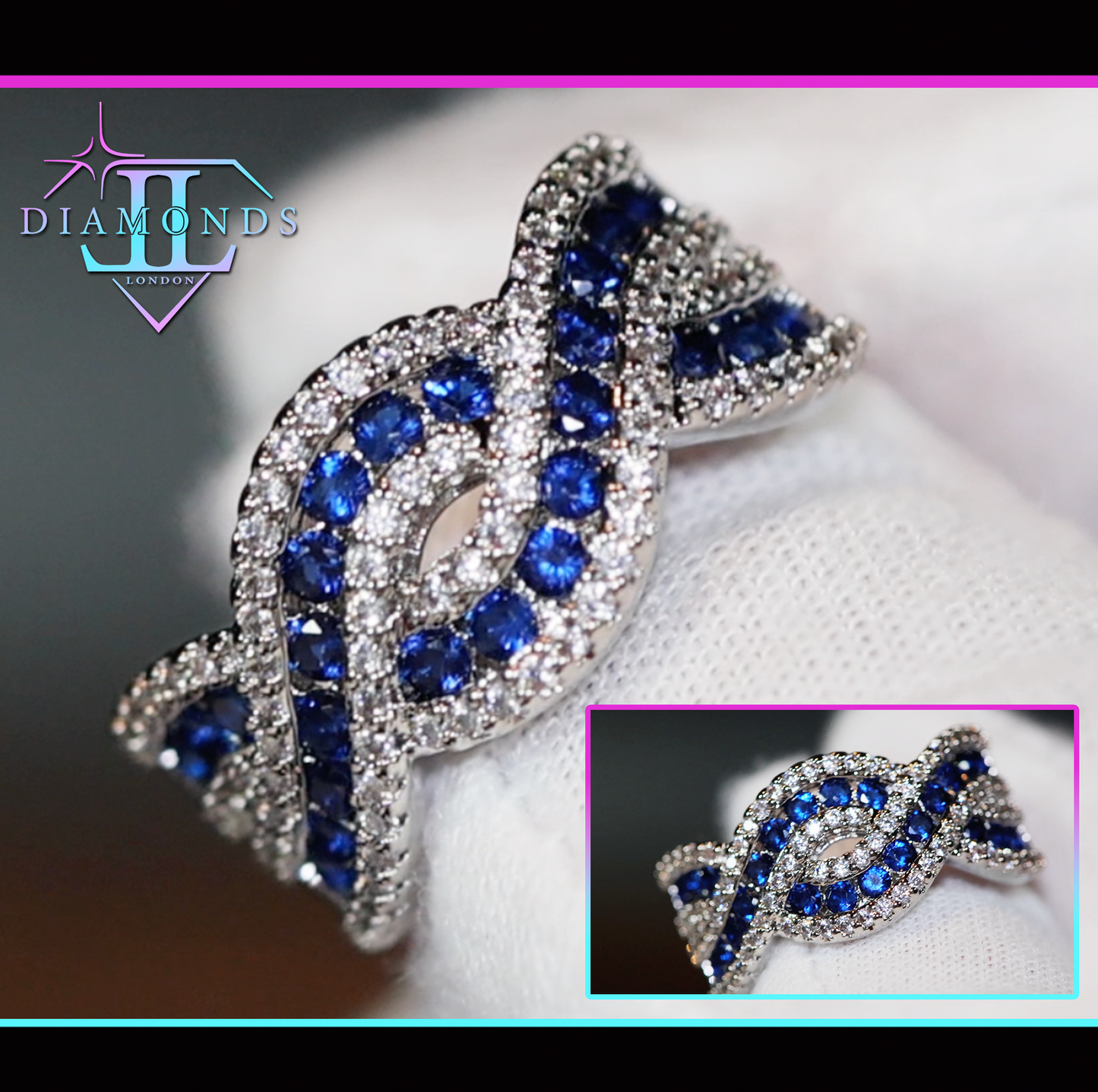 Mens blue infinity diamond ring