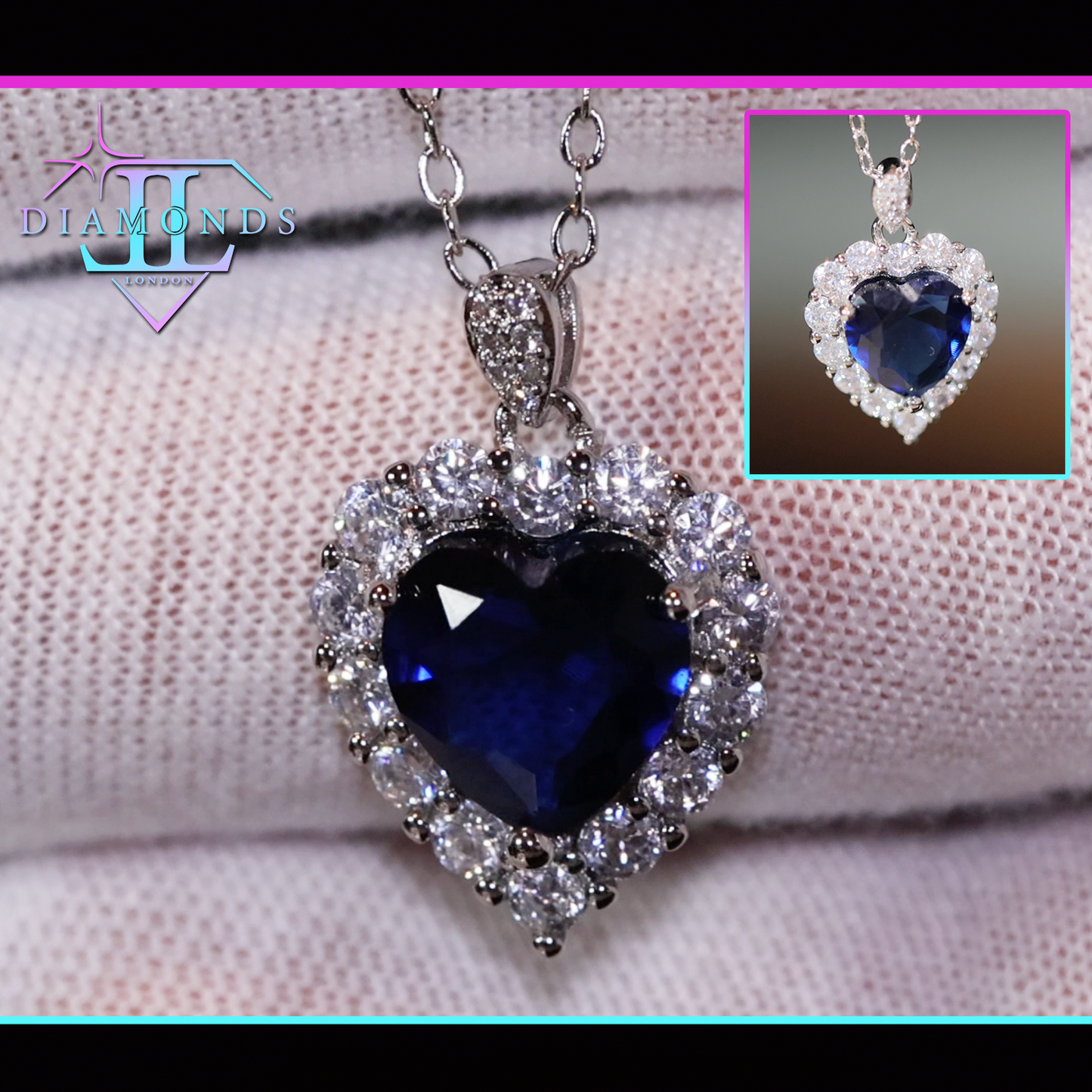 Sapphire Blue Diamond Heart Necklace