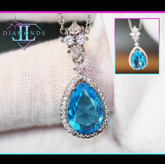 Blue pear cut diamond pendant