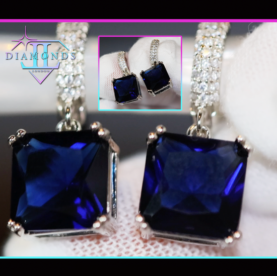 Sapphire Blue Hoop Diamond Earrings