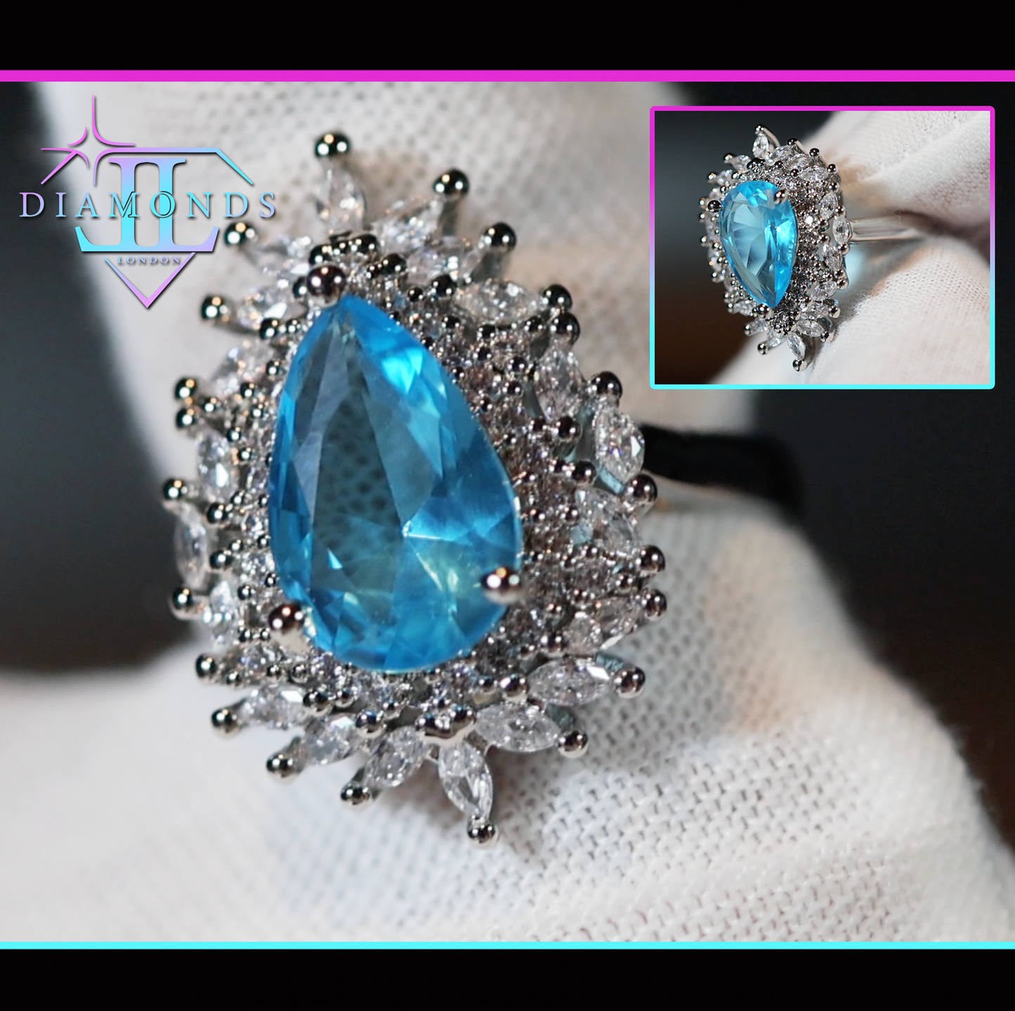 Pear cut blue diamond ring