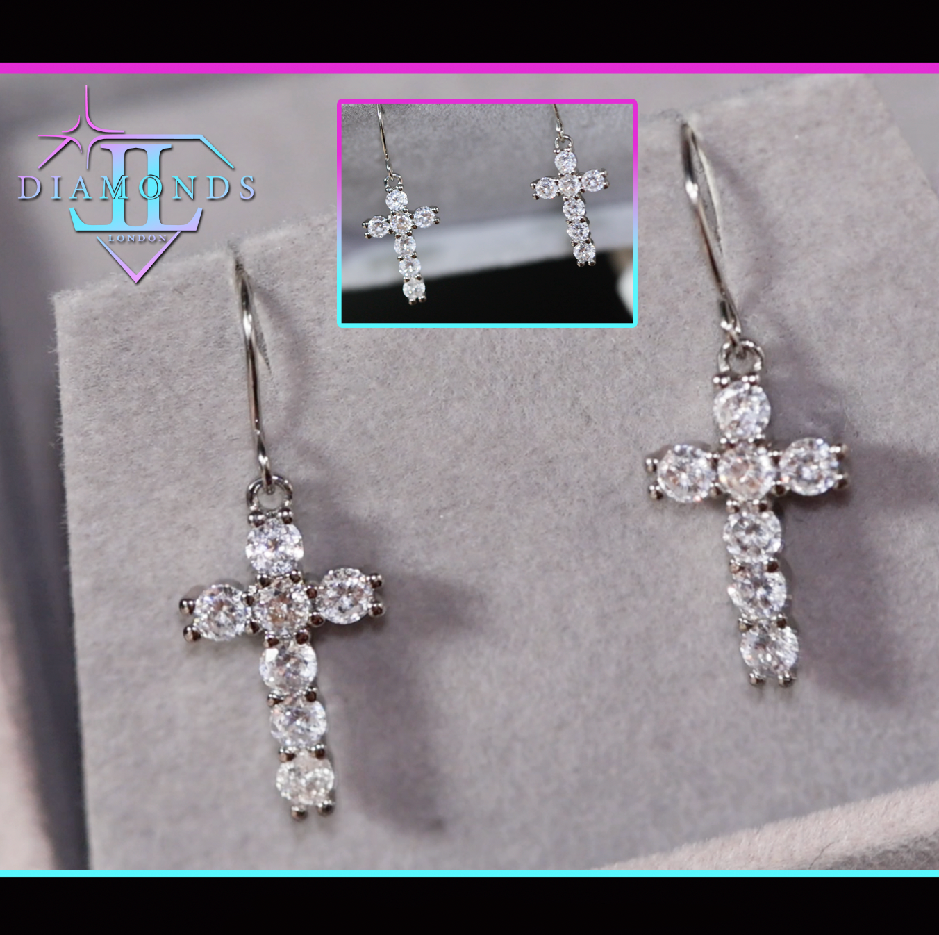 Womens Diamond Cross Earrings 