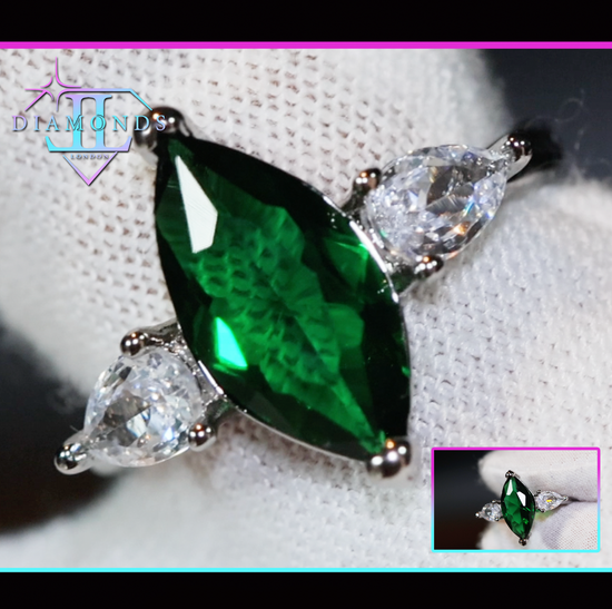 Green marquise diamond ring