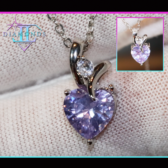 Purple Diamond Heart Pendant