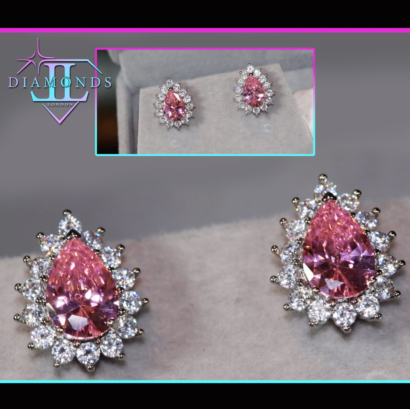 pink diamond pear ear studs