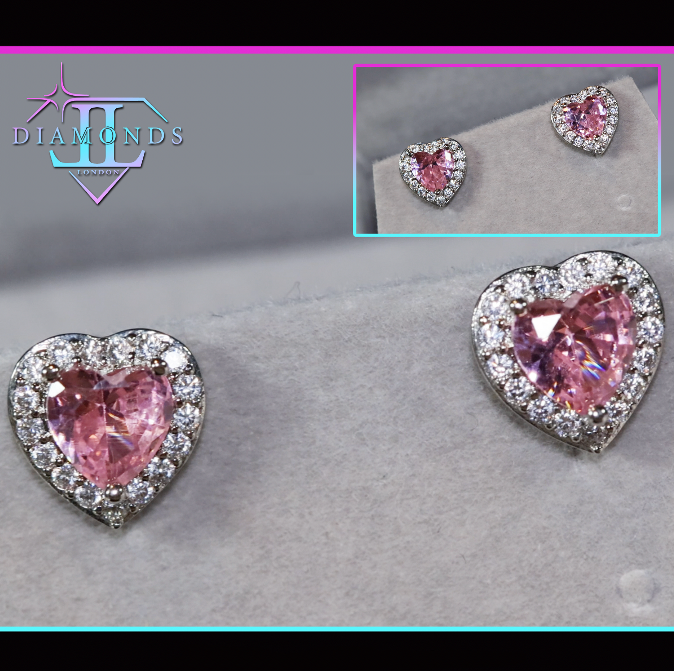 Pink Diamond Heart Ear Studs