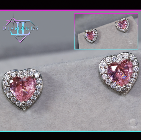 Pink Diamond Heart Ear Studs