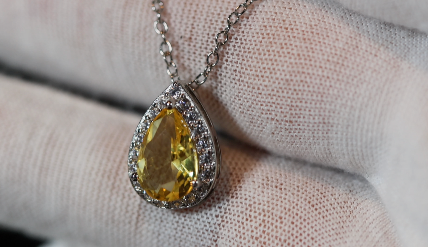 Yellow Diamond Necklace | Teardrop Necklace | Pear Shape Necklace