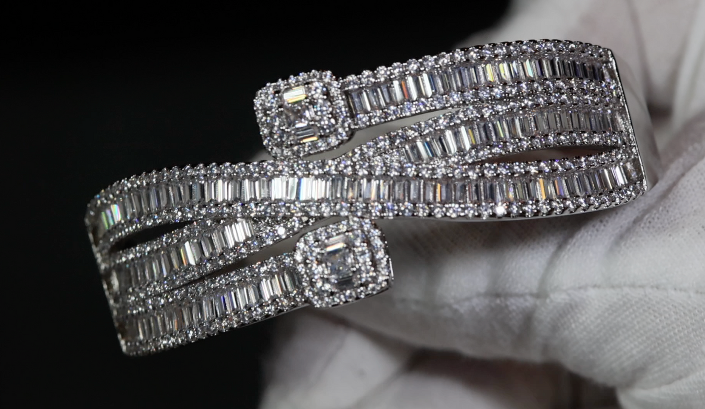 Baguette Diamond Bangle | Womens Baguette Cut Diamond Bracelet