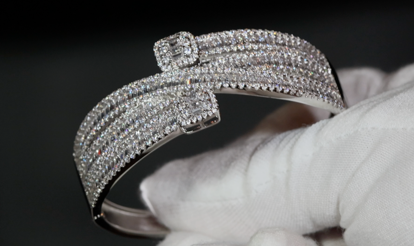 Baguette Diamond Bangle | Womens Baguette Cut Diamond Bracelet