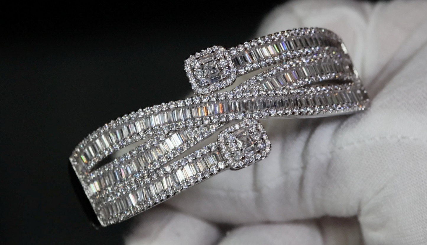 Baguette Diamond Bangle | Womens Baguette Cut Diamond Bracelet