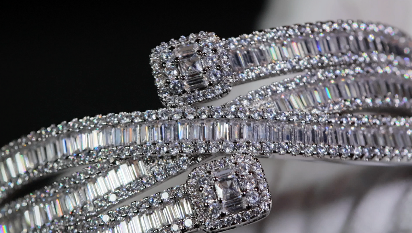 Baguette Diamond Bangle | Womens Baguette Cut Diamond Bracelet