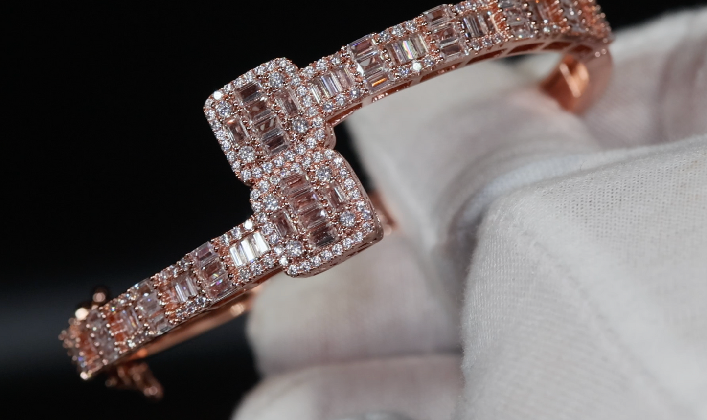 Rose Gold Bracelet | Iced Out Bracelet | Rose Gold Baguette Cut Diamond Bracelet