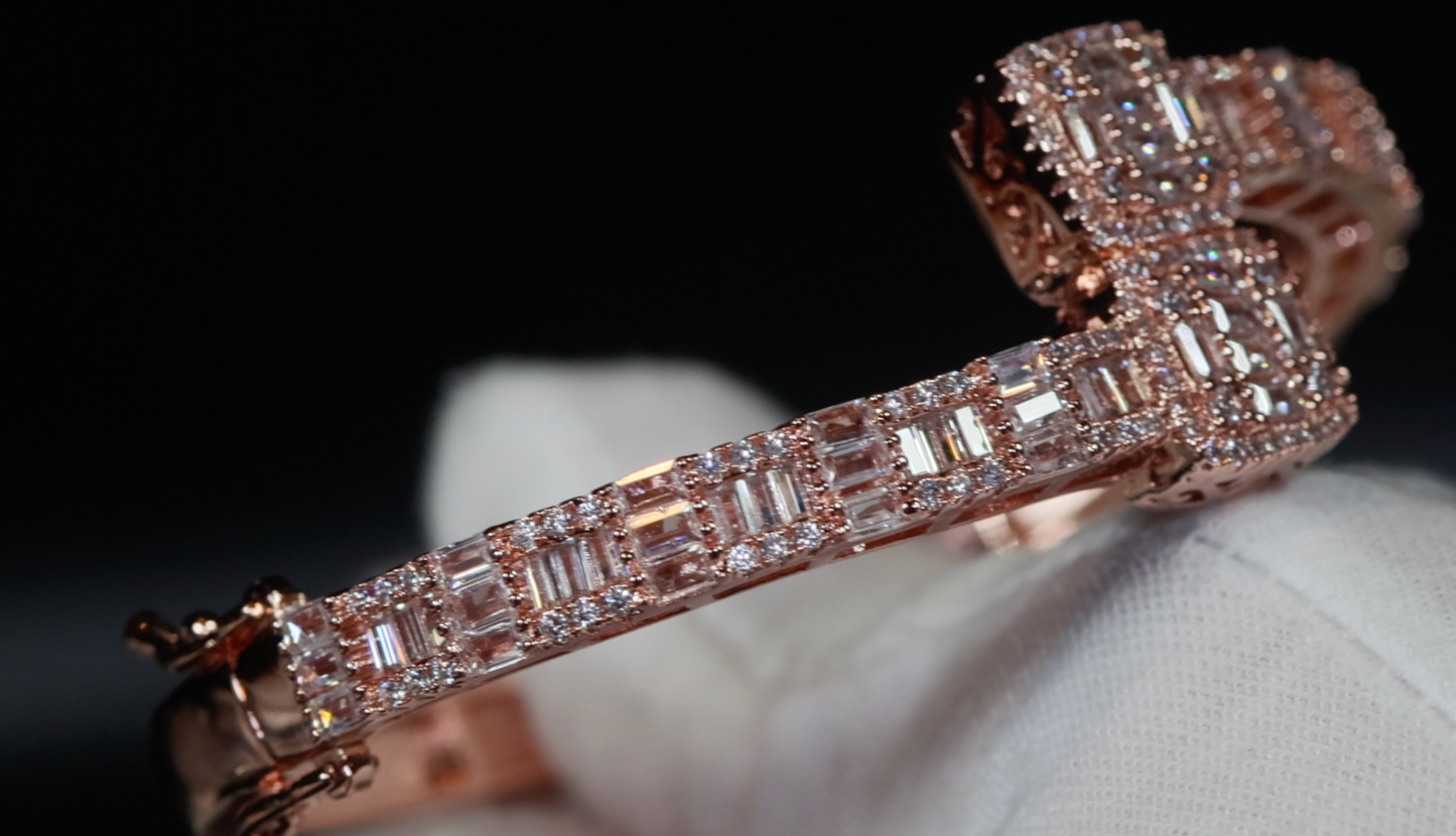 Rose Gold Bracelet | Iced Out Bracelet | Rose Gold Baguette Cut Diamond Bracelet