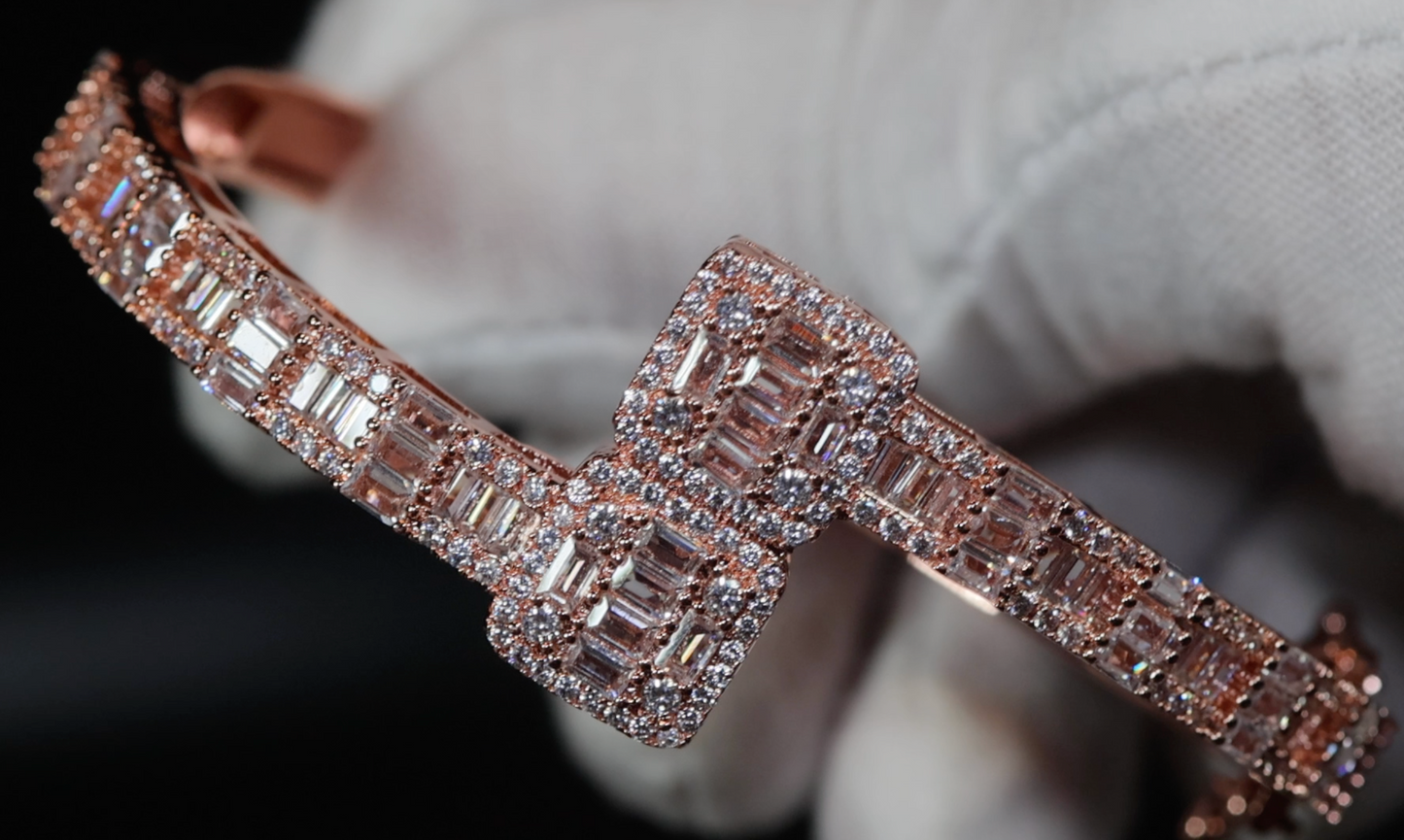 Rose Gold Bracelet | Iced Out Bracelet | Rose Gold Baguette Cut Diamond Bracelet